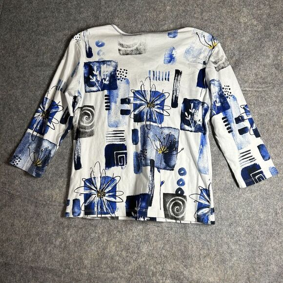 Jess & Jane Top Womens Medium Lily Abstract Floral Print 3/4 Sleeve Cotton - Picture 8 of 8